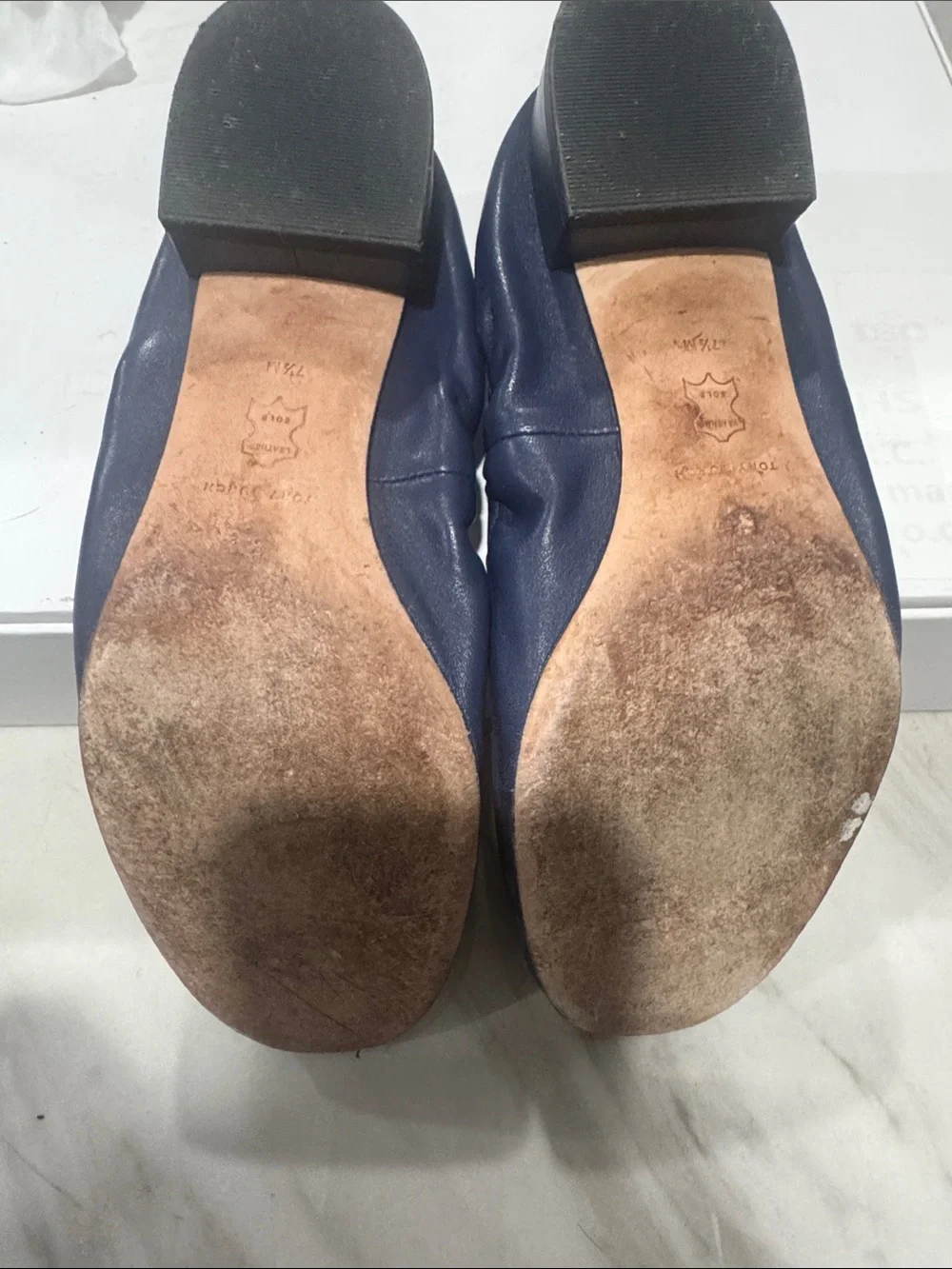 Tory Burch Navy Leather Ballet Flats with Gold Logo Discs